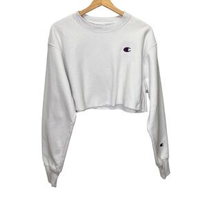 Champion Reverse Weave White Crew Neck Cropped Oversized Long Sleeve Sweater XS